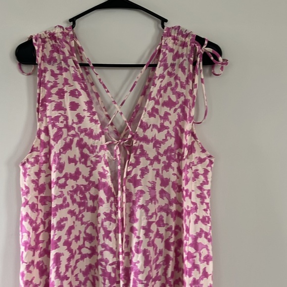 h&m tie detailed crepe v neck Maxi dress Pink Cream Loose Fit S/M - Picture 4 of 14